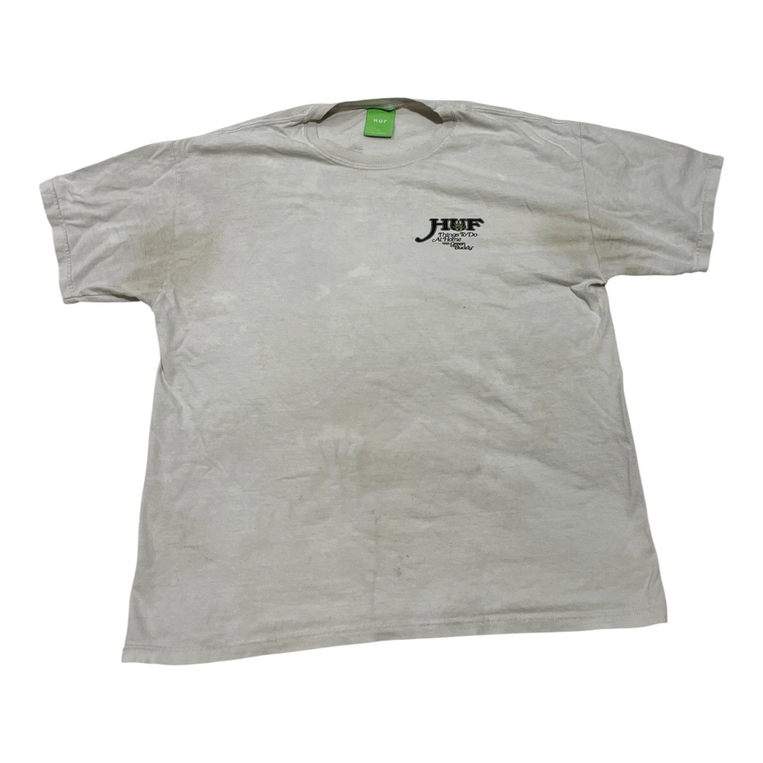 Rare Huf Worldwide Green Buddy T Shirt White Sz L Short Sleeve Graphic Tee 420