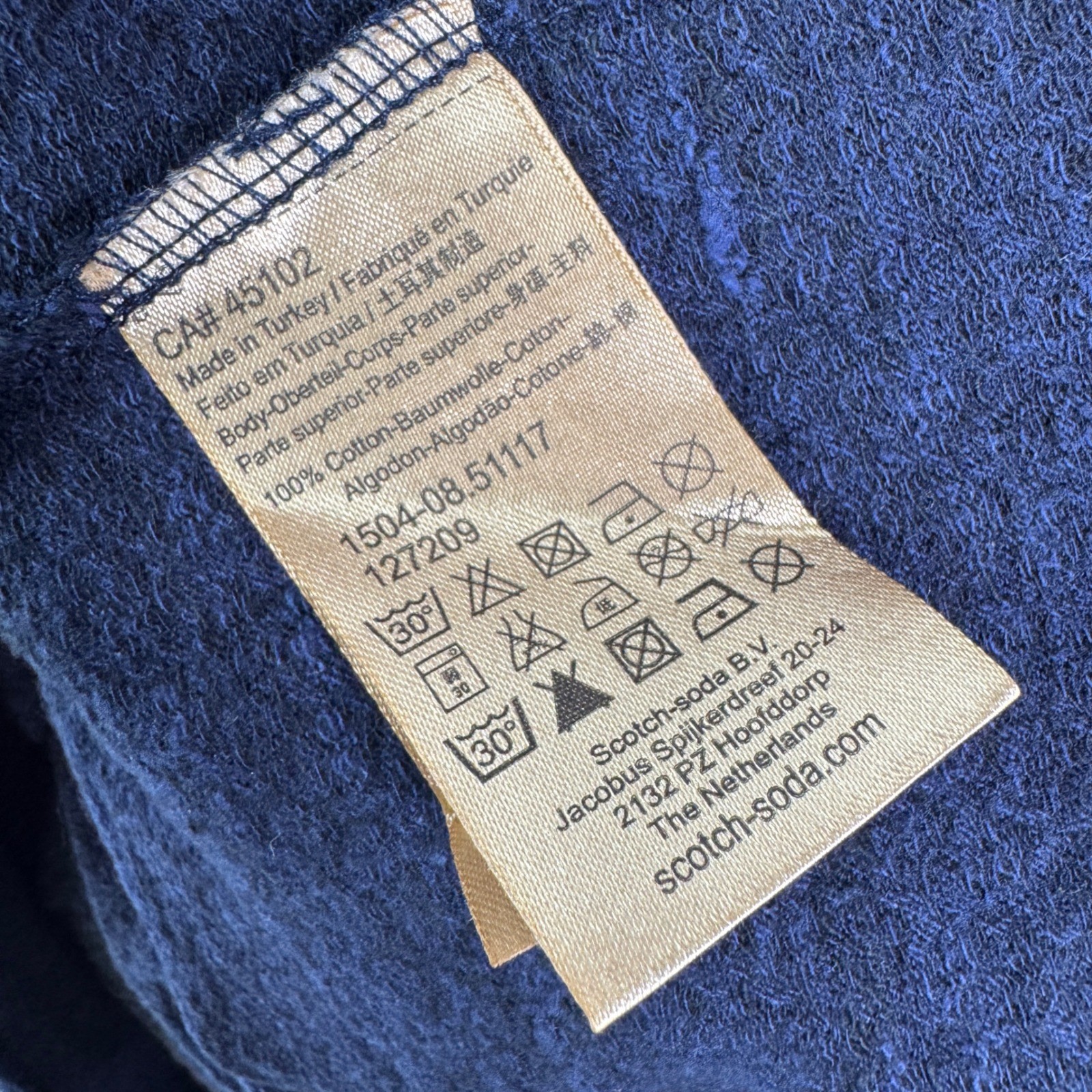 Scotch Soda Amsterdam Mens L Navy Blue Textured Diamond Pattern Pocket T Shirt