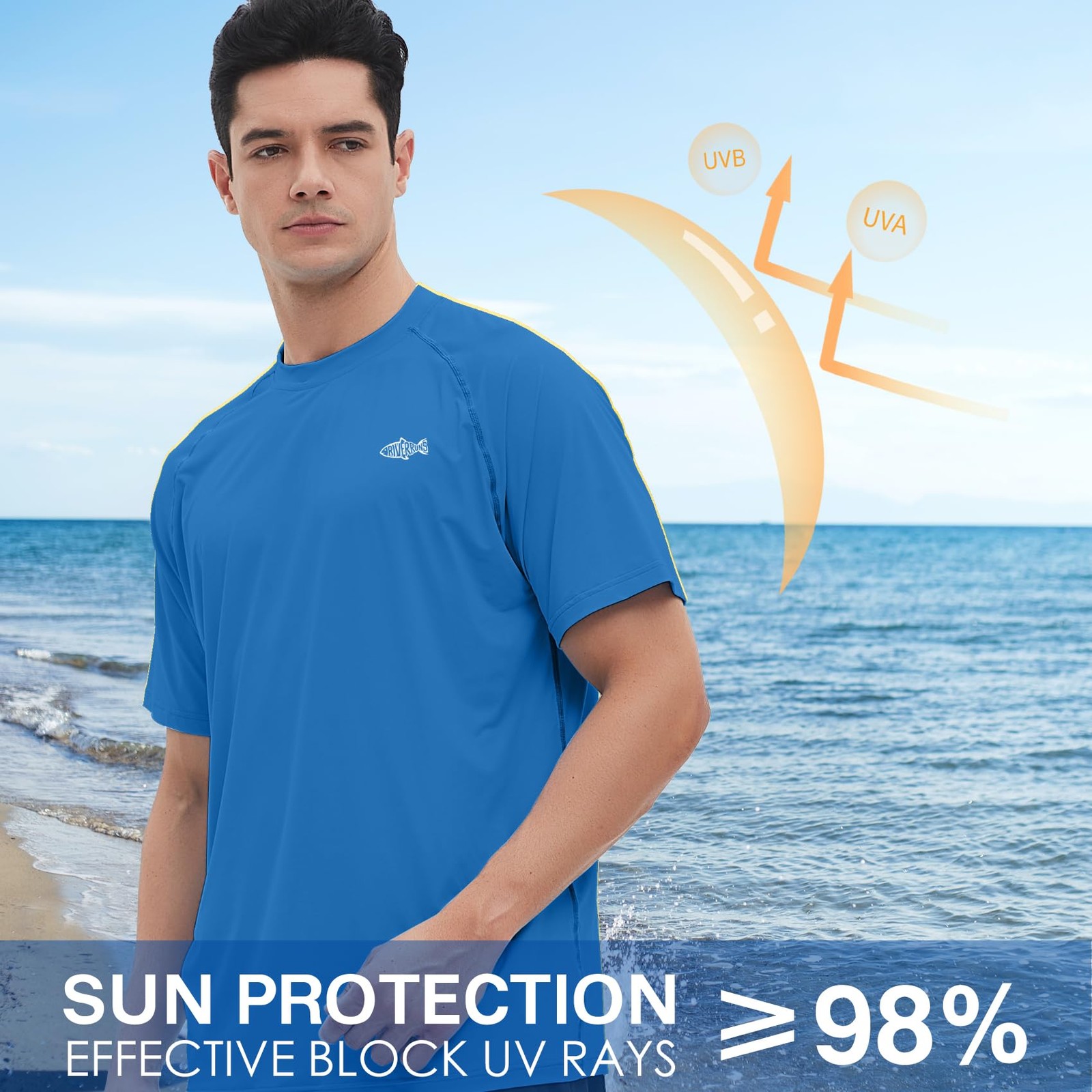 Men’s Rash Guard Swim Shirt Short Sleeve, Quick Dry UPF 50+ Sun Protection Fi…