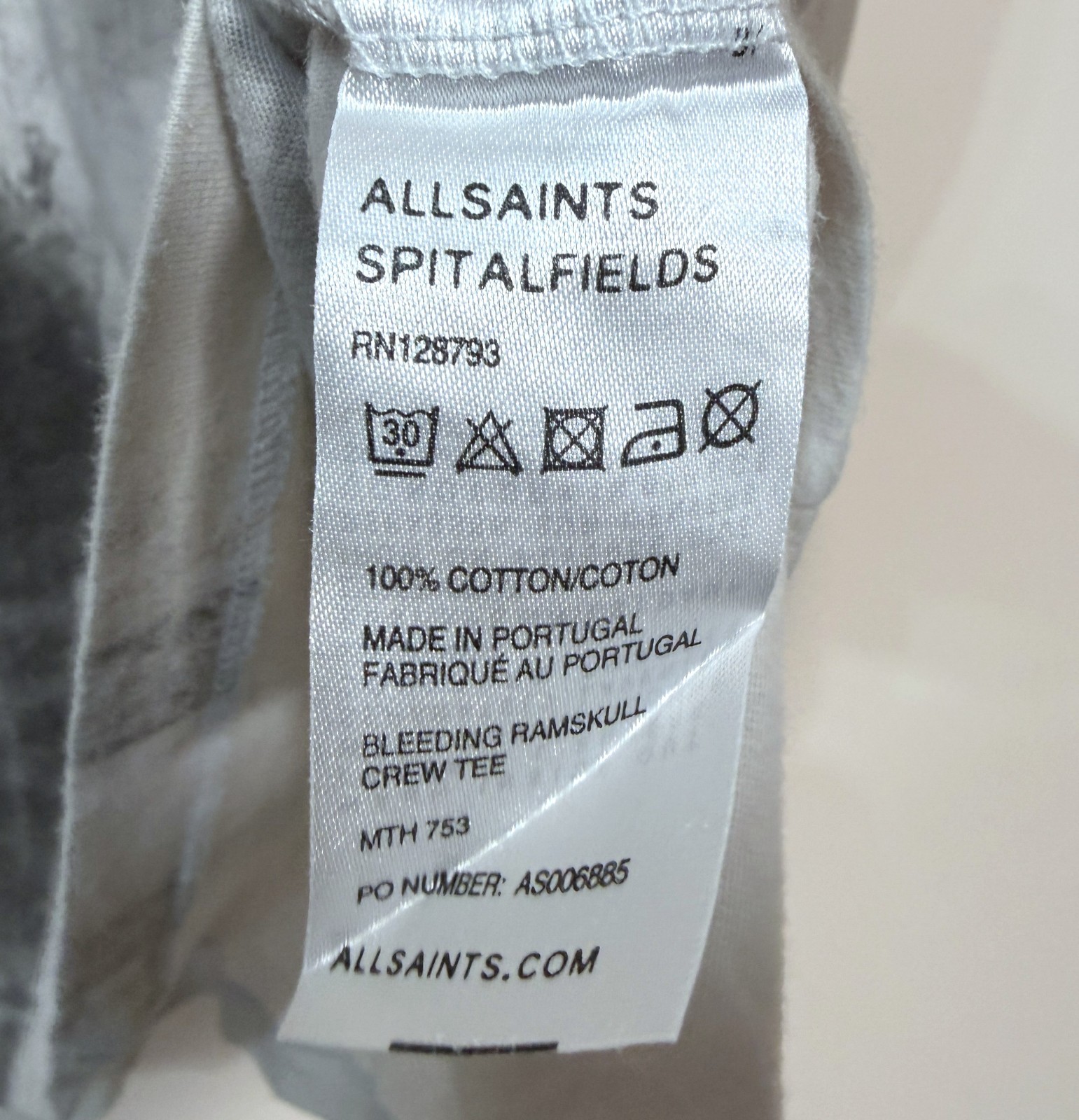 AllSaints Vintage Mens BLEEDING RAMSKULL Crew Neck T Shirt MEDIUM Grey Biker Tee
