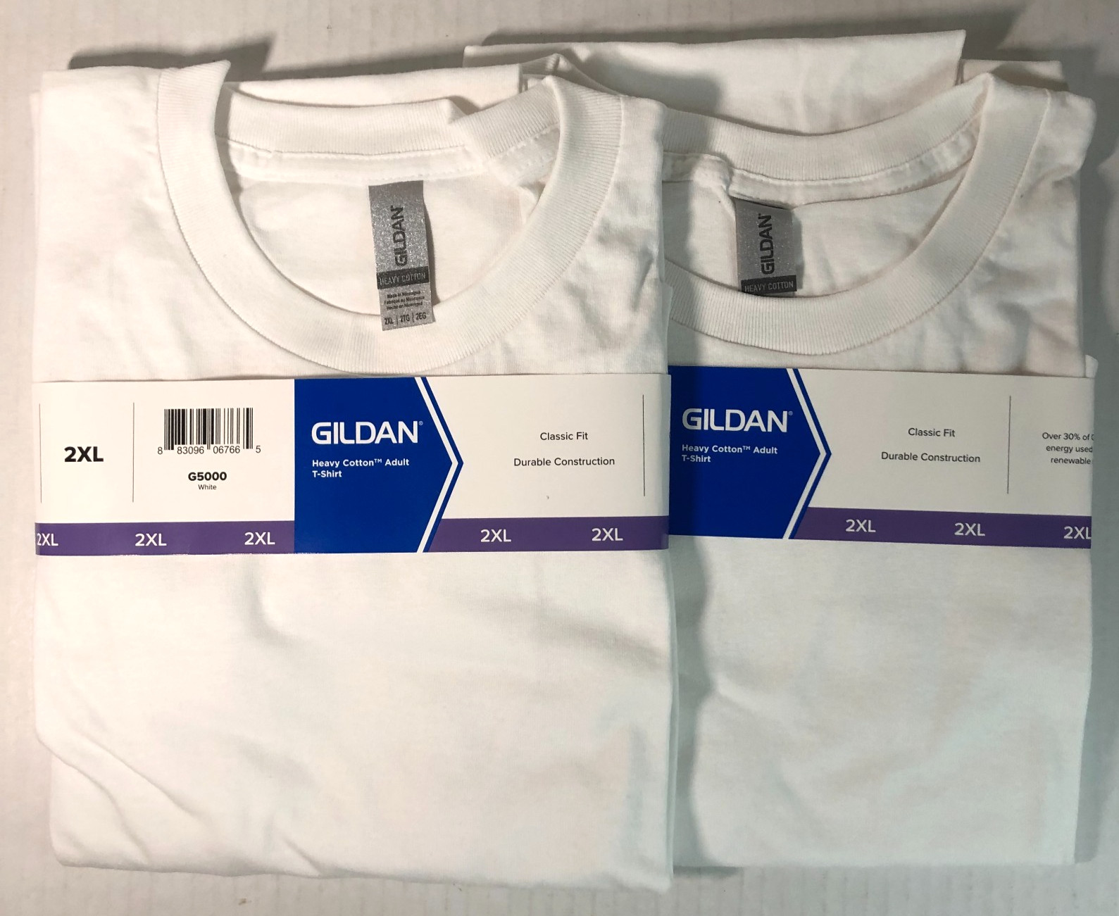 Gildan Mens Heavy Cotton (LOT Of 2) White 2XL Plain Adult T-Shirt Tee G5000 XXL