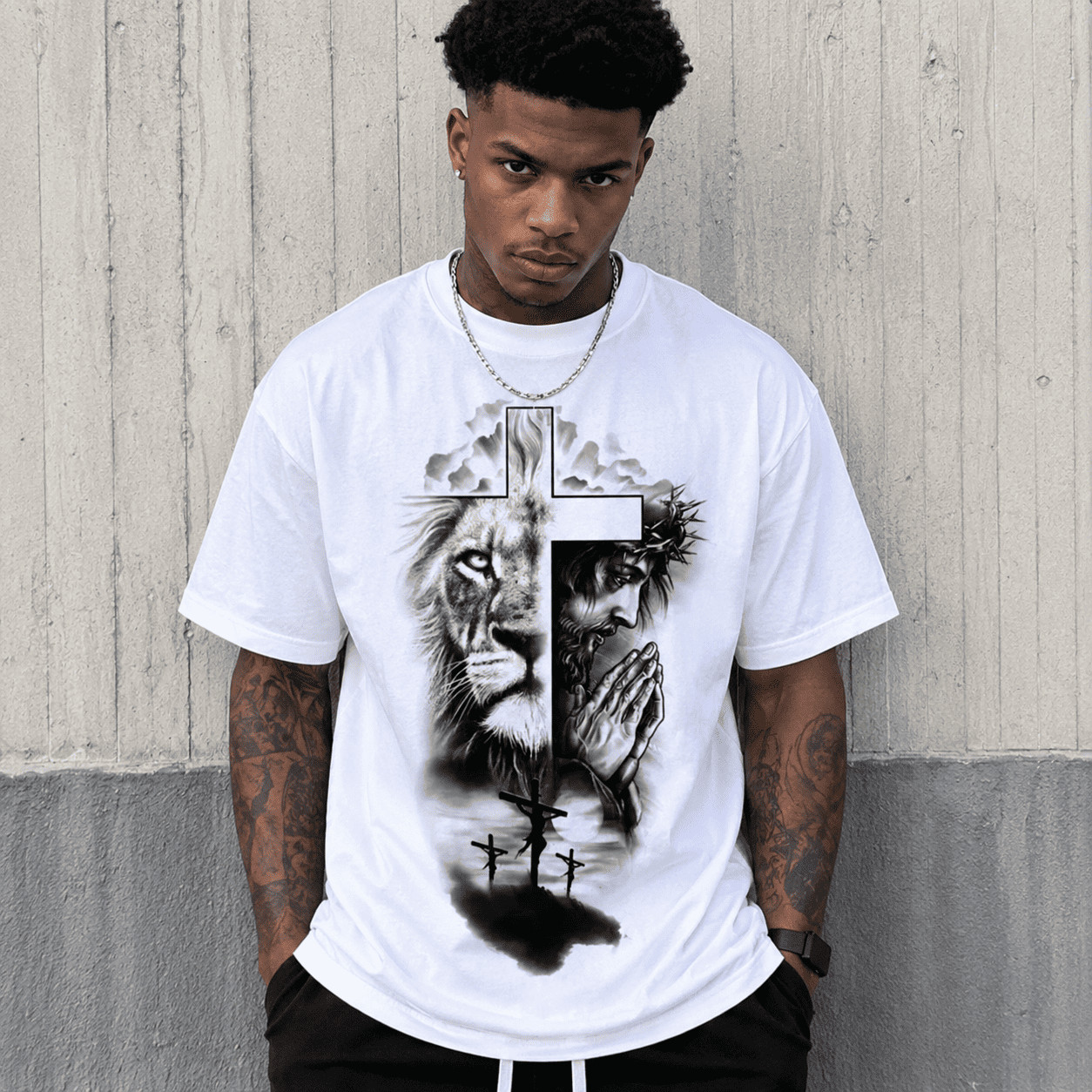Lion of Judah and Jesus Crown of Thorns Graphic Tee – Christian Faith T-Shirt
