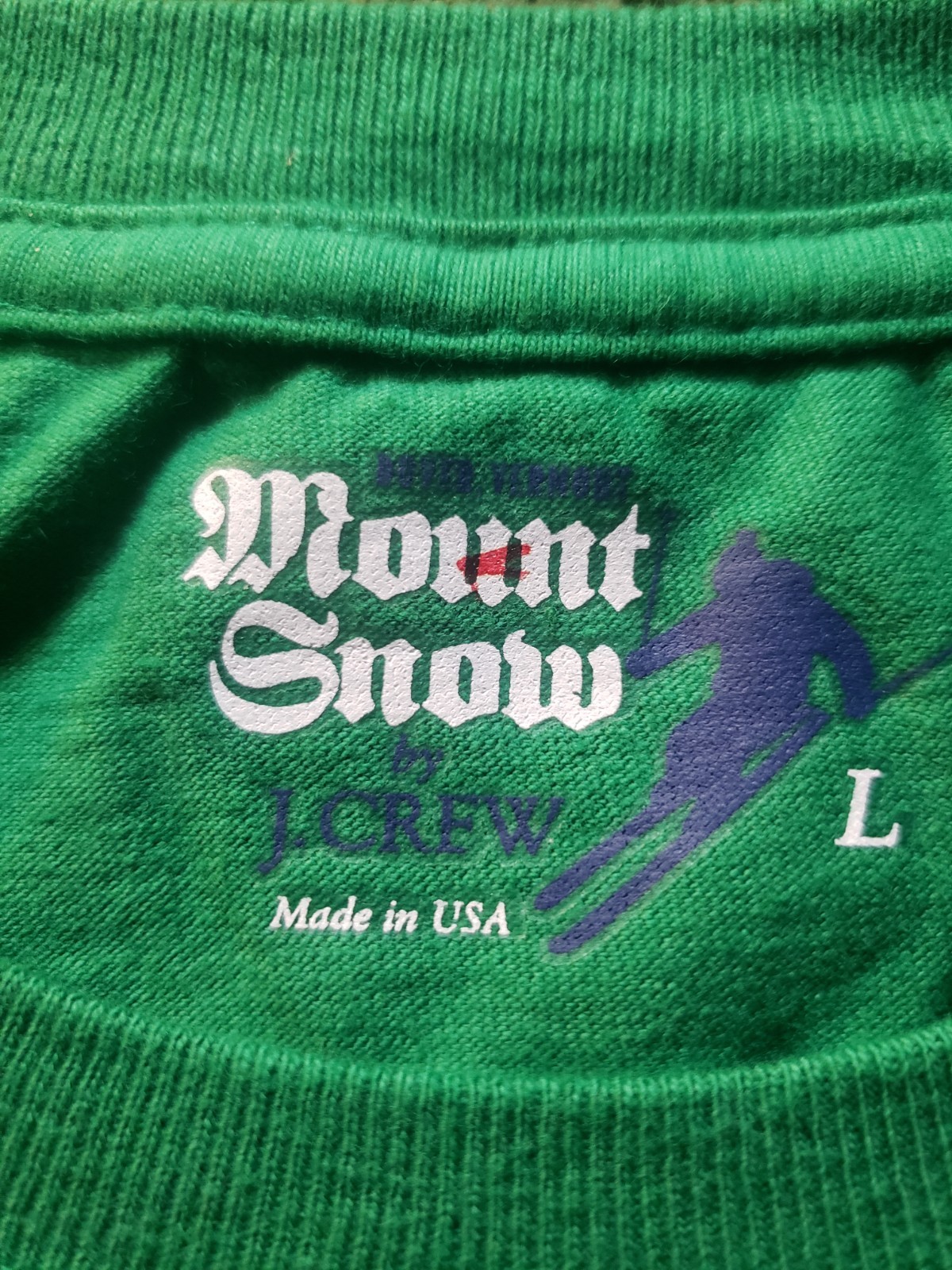 NWT Mount Snow X J. Crew Men’s LARGE T-Shirt, Green, Made In USA, Orig $49.50