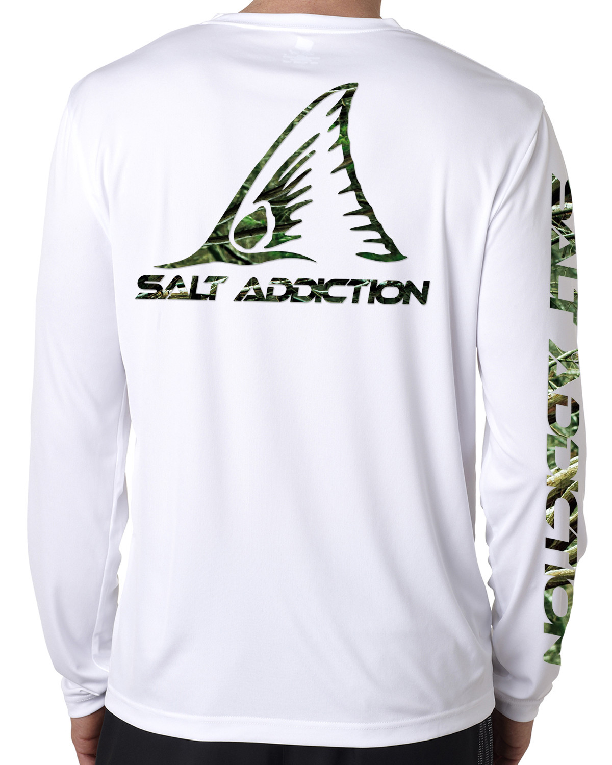 Salt Addiction t shirt microfiber Redfish fishing long sleeve 50+ uv camo Poly