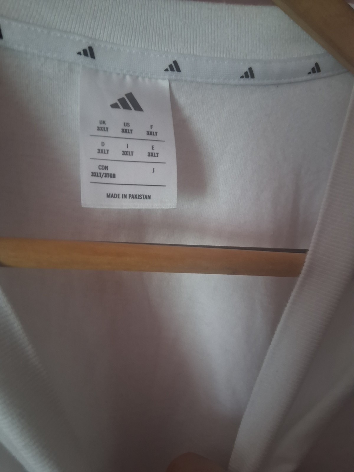 adidas Men’s Big & Tall White Solid Crew Neck Logo T-Shirt Short Sleeve 3XLT