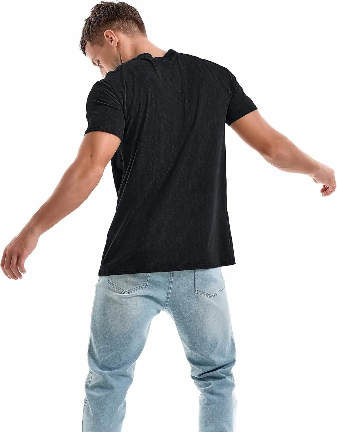 Men’s T Shirt Crew Neck Short Sleeve Cotton Spandex Washed Vintage Casual Tee
