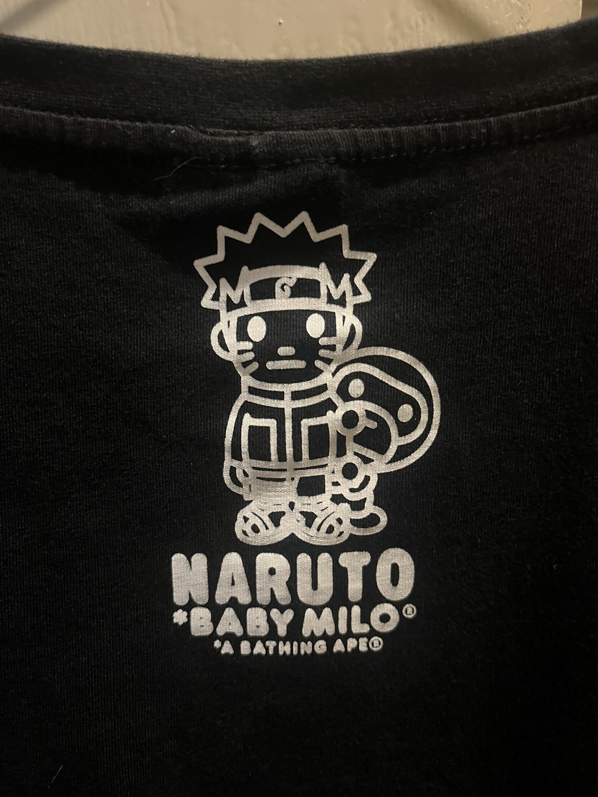 BAPE Baby Milo NARUTO T-Shirt Youth XXL A Bathing Ape JAPAN Anime BLACK Adult S