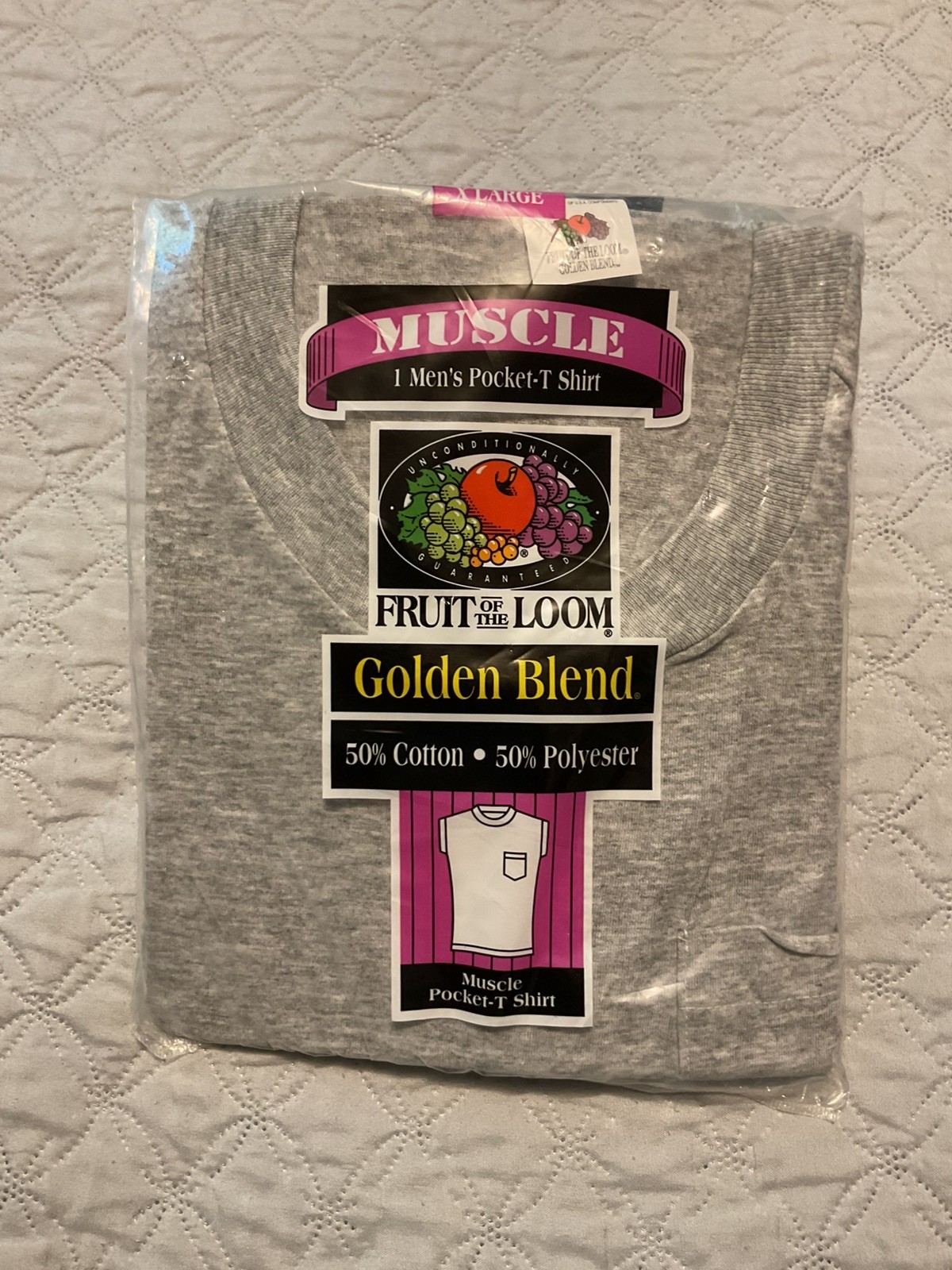 NOS Vintage Fruit Of The Loom Sleeveless Muscle Pocket T-Shirt Gray XL 46-48 96