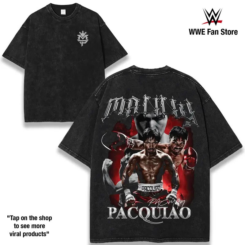 Retro BOXING MANY PACQUIAO Oversize WBC Washed Tee, Fighter Graphic T-Shirt, Per
