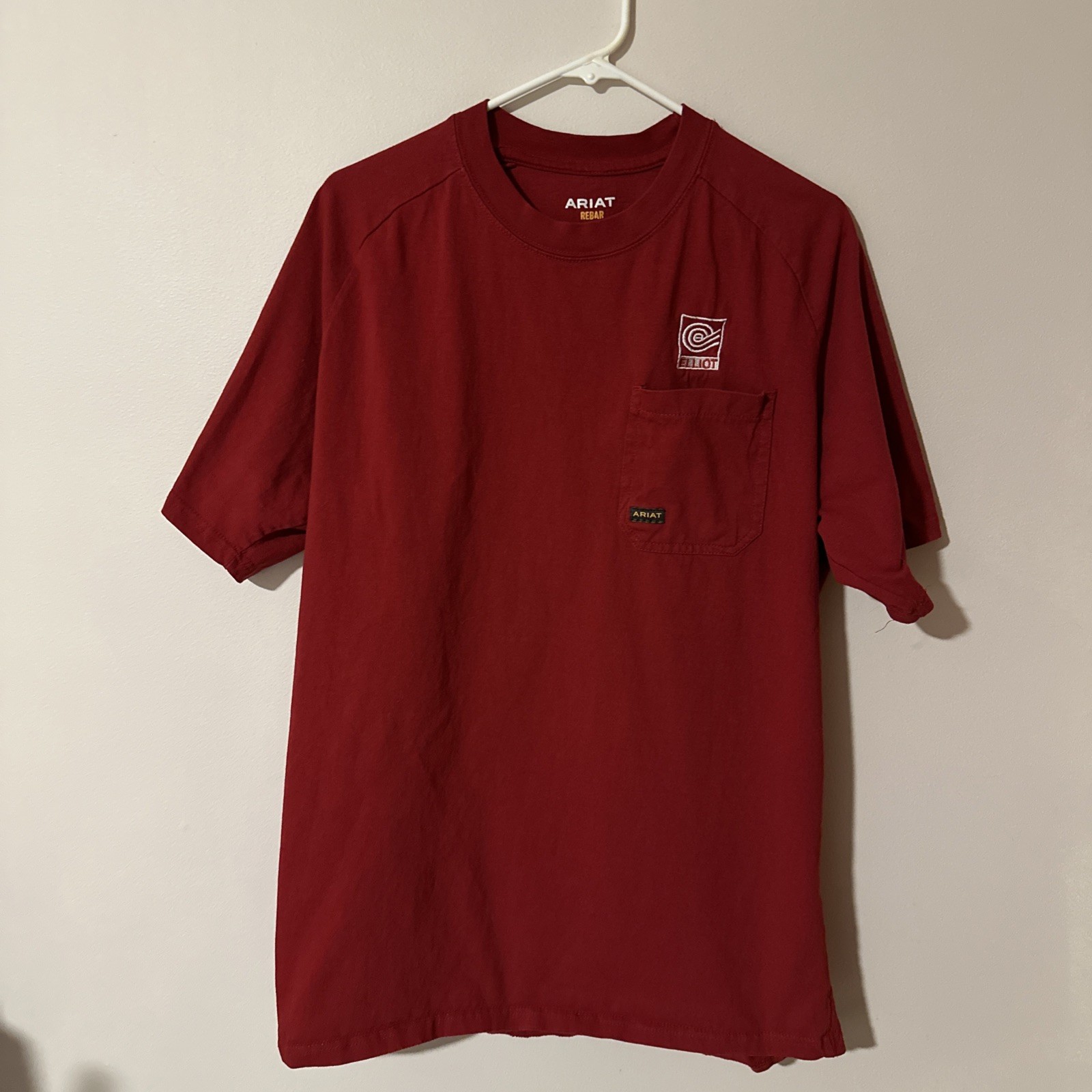 Ariat Men Rebar T-Shirt Size L/G Red Cotton Blend Chest Pocket Work Tee