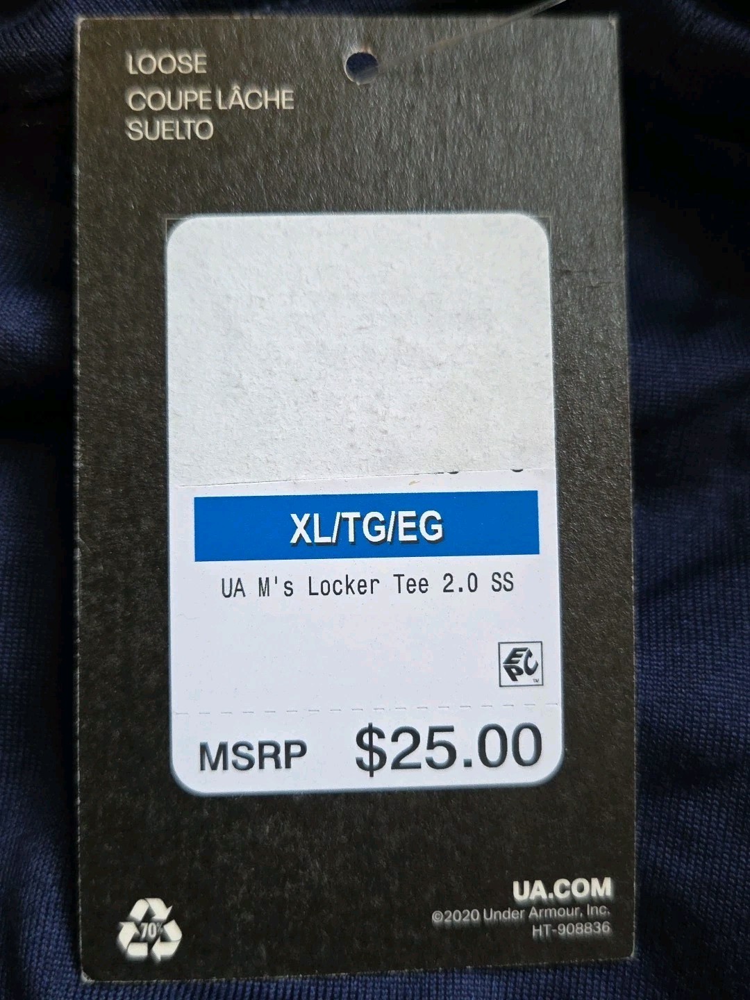 NWT Under Armour Men’s Locker Tee 2.0 Short-Sleeve T-Shirt Navy Blue X-Large XL