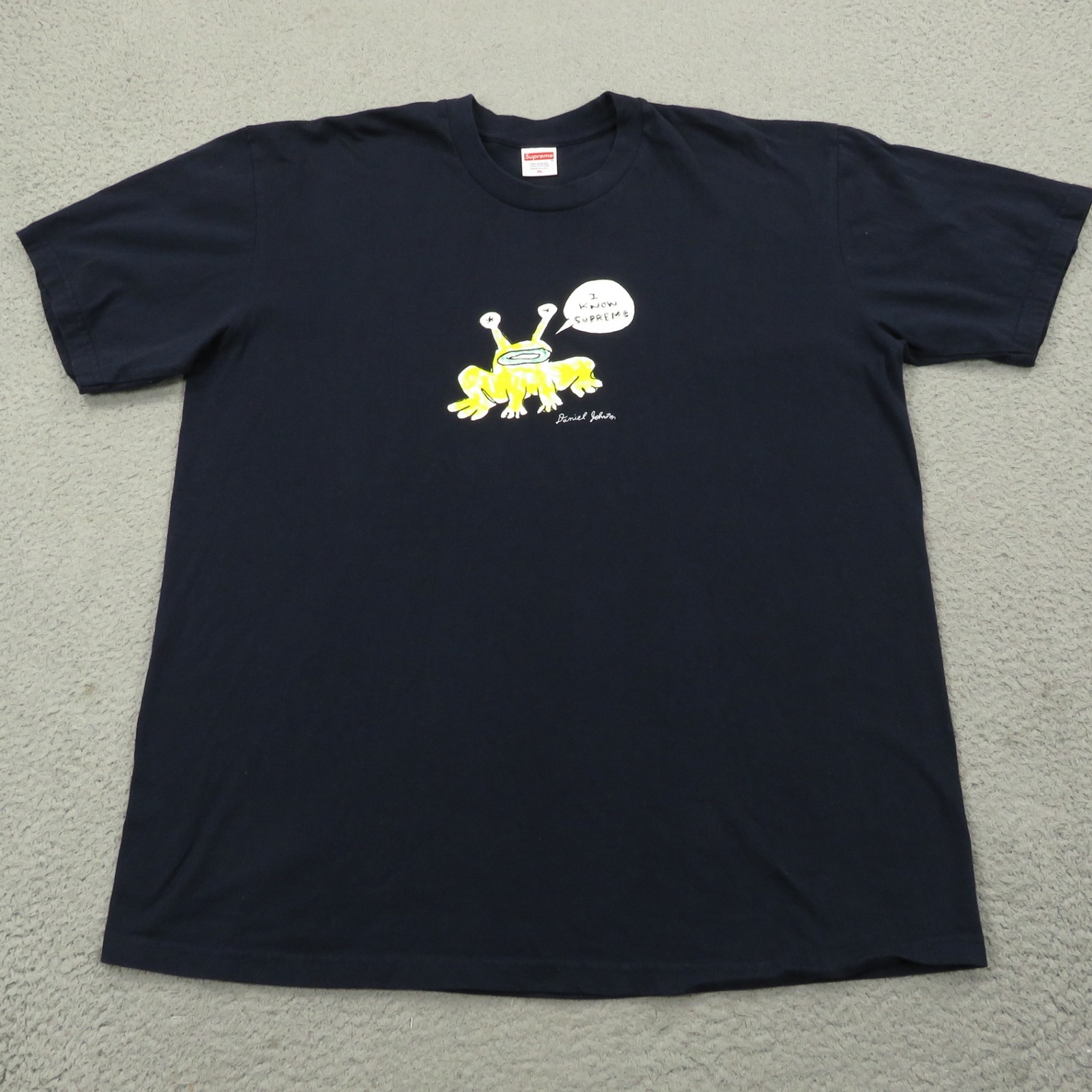Supreme T Shirt Mens XL Navy Blue Daniel Johnston I Know Frog Graphic Logo SS20