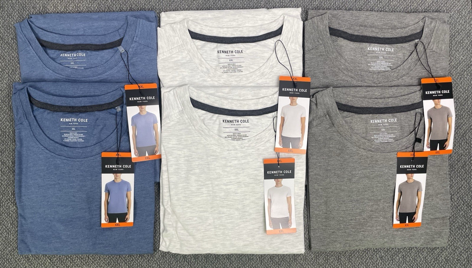 Kenneth Cole Men’s SLIM XXL Lot of 6 Tees (2) Each Color “fit like size LARGE”