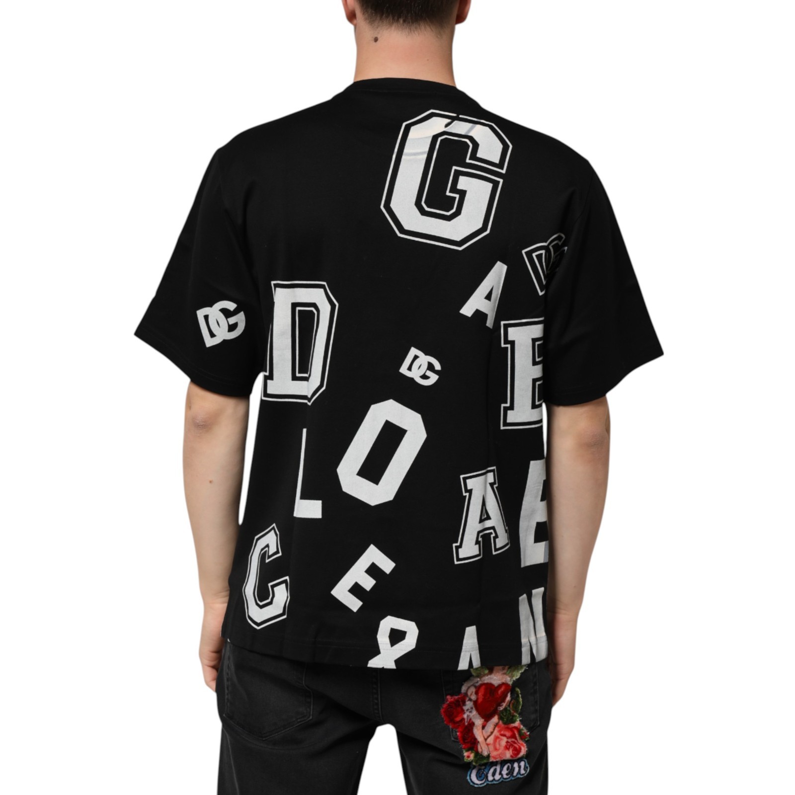 DOLCE & GABBANA T-shirt Black Cotton Letter Print Short Sleeve IT48/US38/M $900
