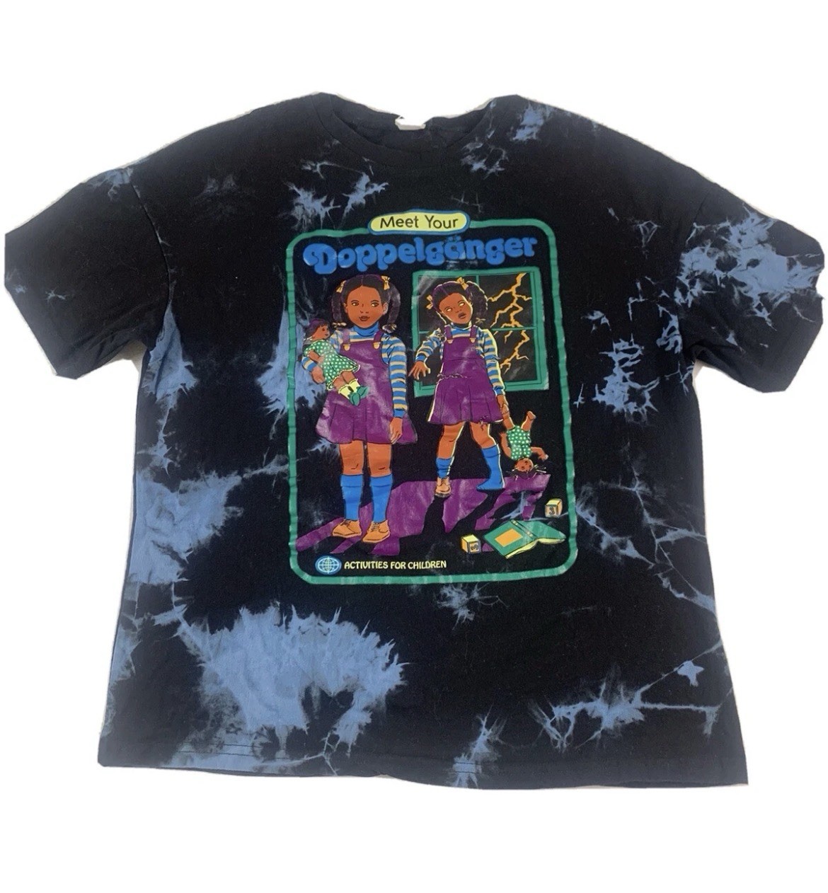 Romwe T Shirt Adult Medium Doppelganger Black Tie Dye Creppy Twin Shirt Mens