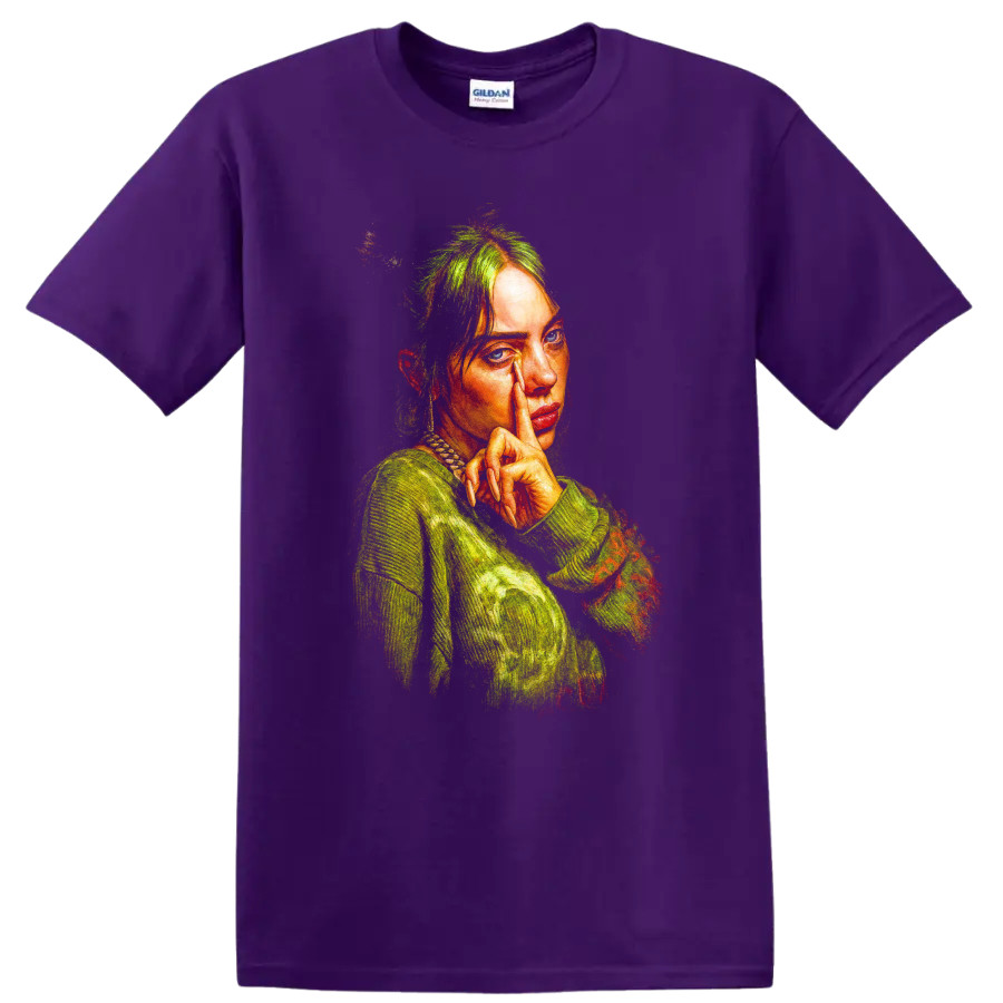 Billie Eilish Pointillist Portrait Music Fan Art T Shirt Colorful Pop Tee