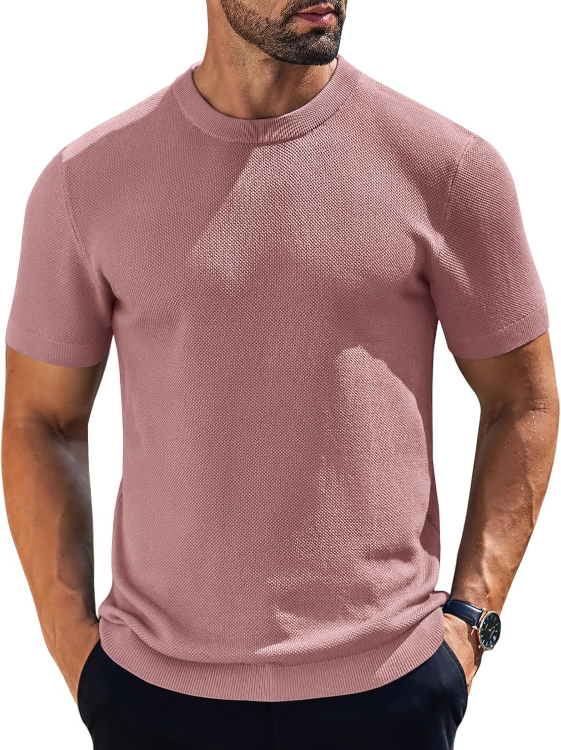 Men’s Pull On Shirt Short Sleeve Regular Fit Viscose (Rayon COOFANDY Mens Knit