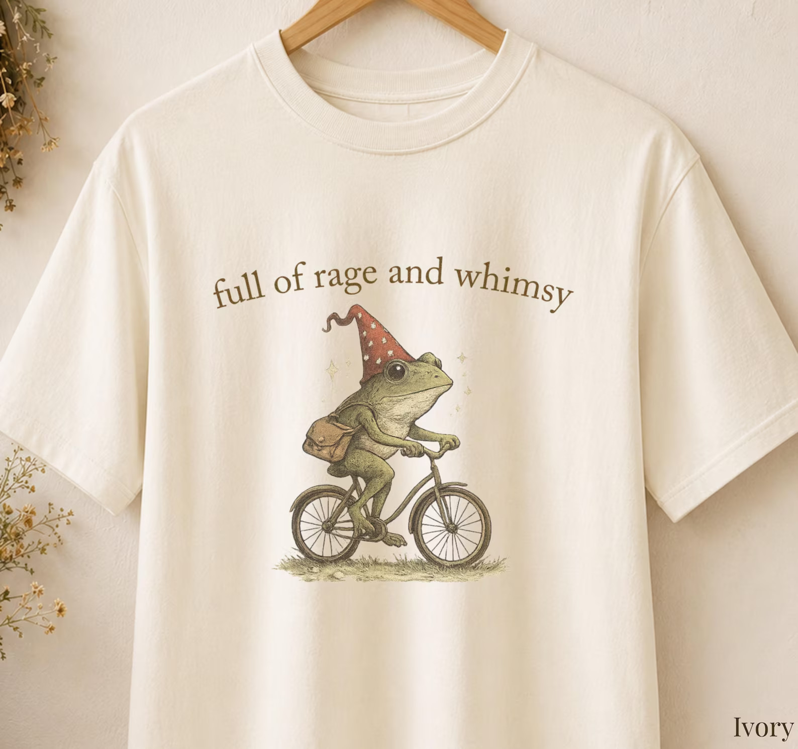 Full Of Rage And Whimsy Shirt Comfort Colors Cottagecore Frog Bicycle Tee