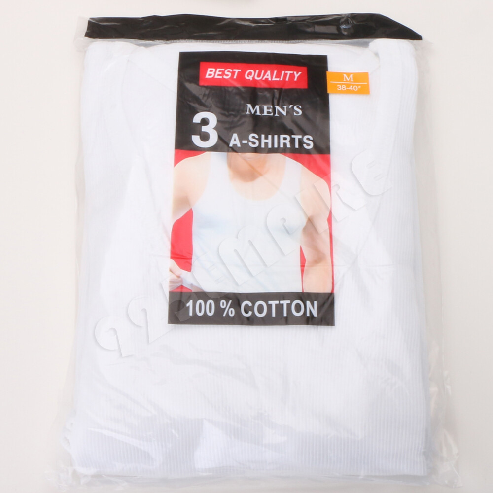 3 Pack Men Tank Top White Cotton Undershirt Ribbed A-Shirt S/Medium/Large/XL