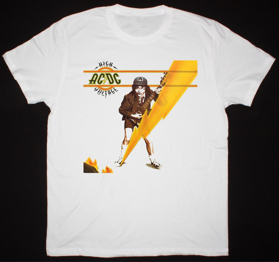 AC DC HIGH VOLTAGE 1976 T-Shirt Short Sleeve White Cotton Men S to 2345XL BE809