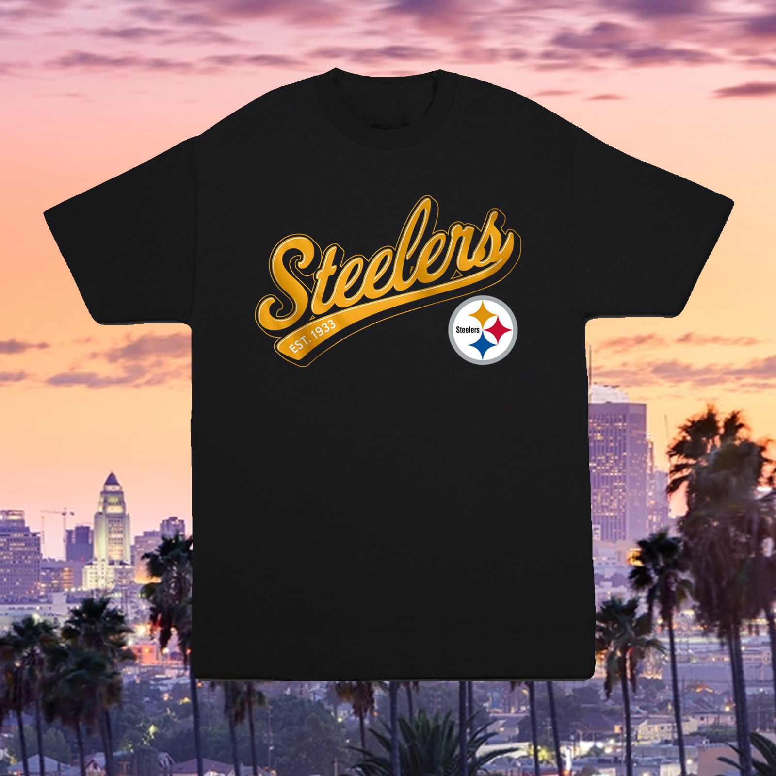 Pittsburgh Steelers Script Shirt Black 100% Cotton S-4X NFL Football Tee Unisex