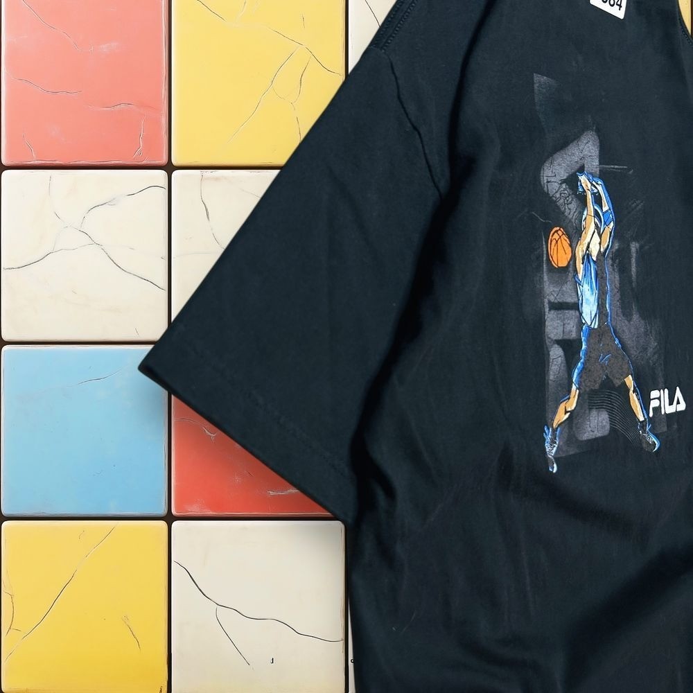 Vintage Fila Basketball Sportswear Shirt 90s Men L Black Streetwear Graphic Tee