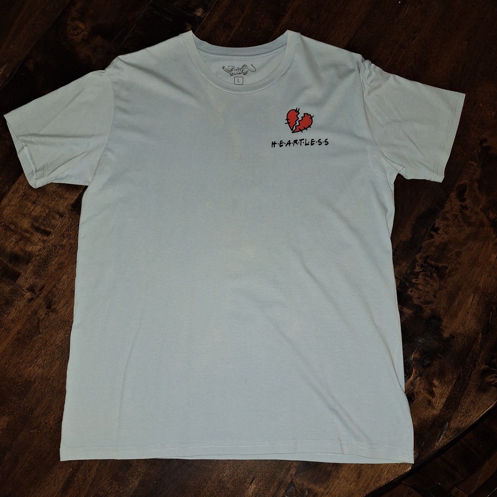 Light Blue Heartless Broken Heart Graphic Crew Neck Short Sleeve T-Shirt L