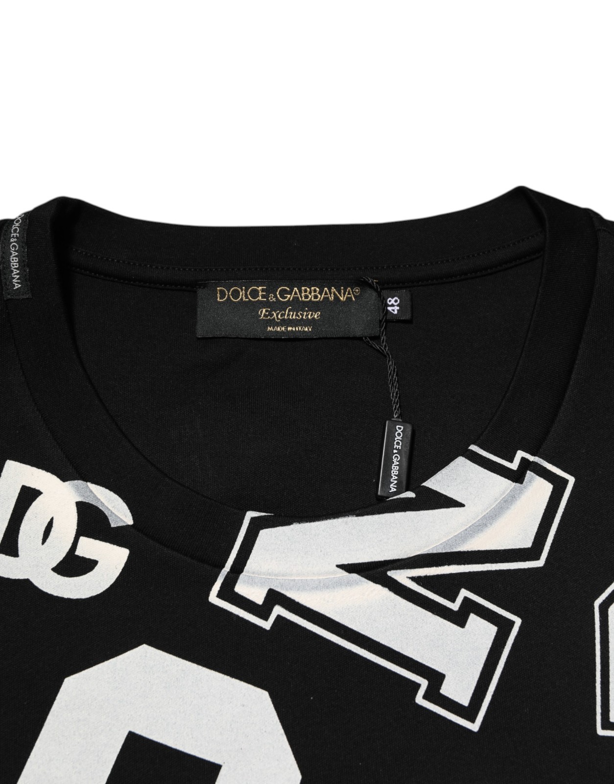DOLCE & GABBANA T-shirt Black Cotton Letter Print Short Sleeve IT48/US38/M $900
