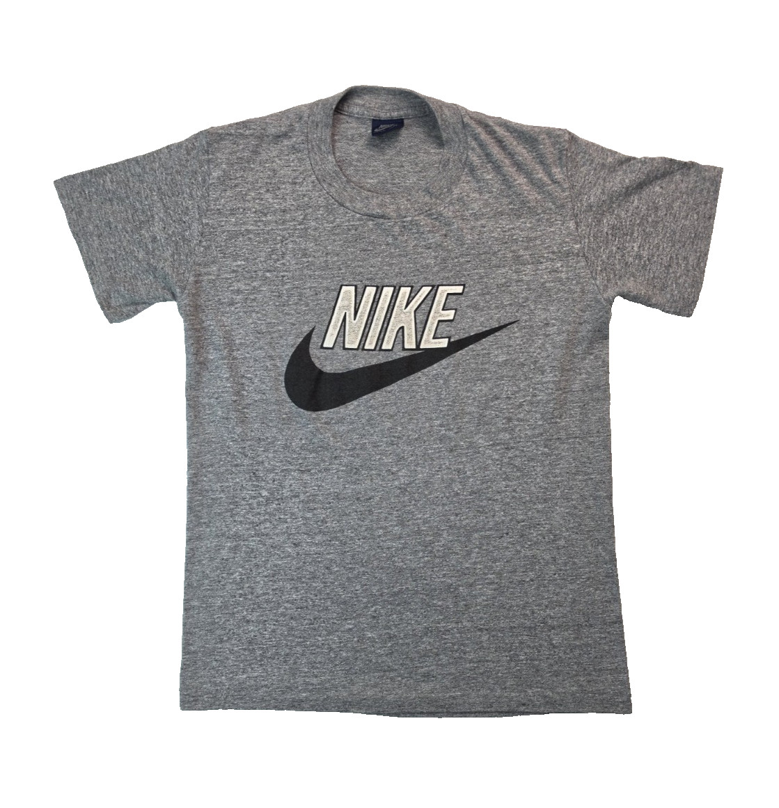 Nike Vintage 1980s Spellout Center Swoosh Logo Heathered Gray T Shirt Men Medium