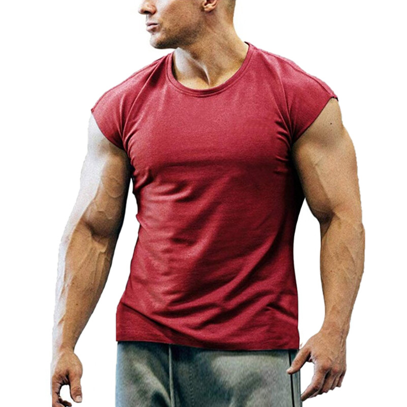 Mens Crew Neck Workout Tops Bodybuilding T Shirt Fitness Gym Muscle Tee Pullover