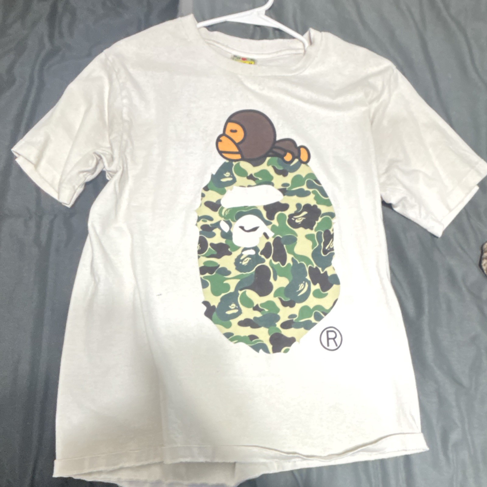 A Bathing Ape BAPE Baby Milo Camo Logo White Crew Neck T-Shirt Men’s M