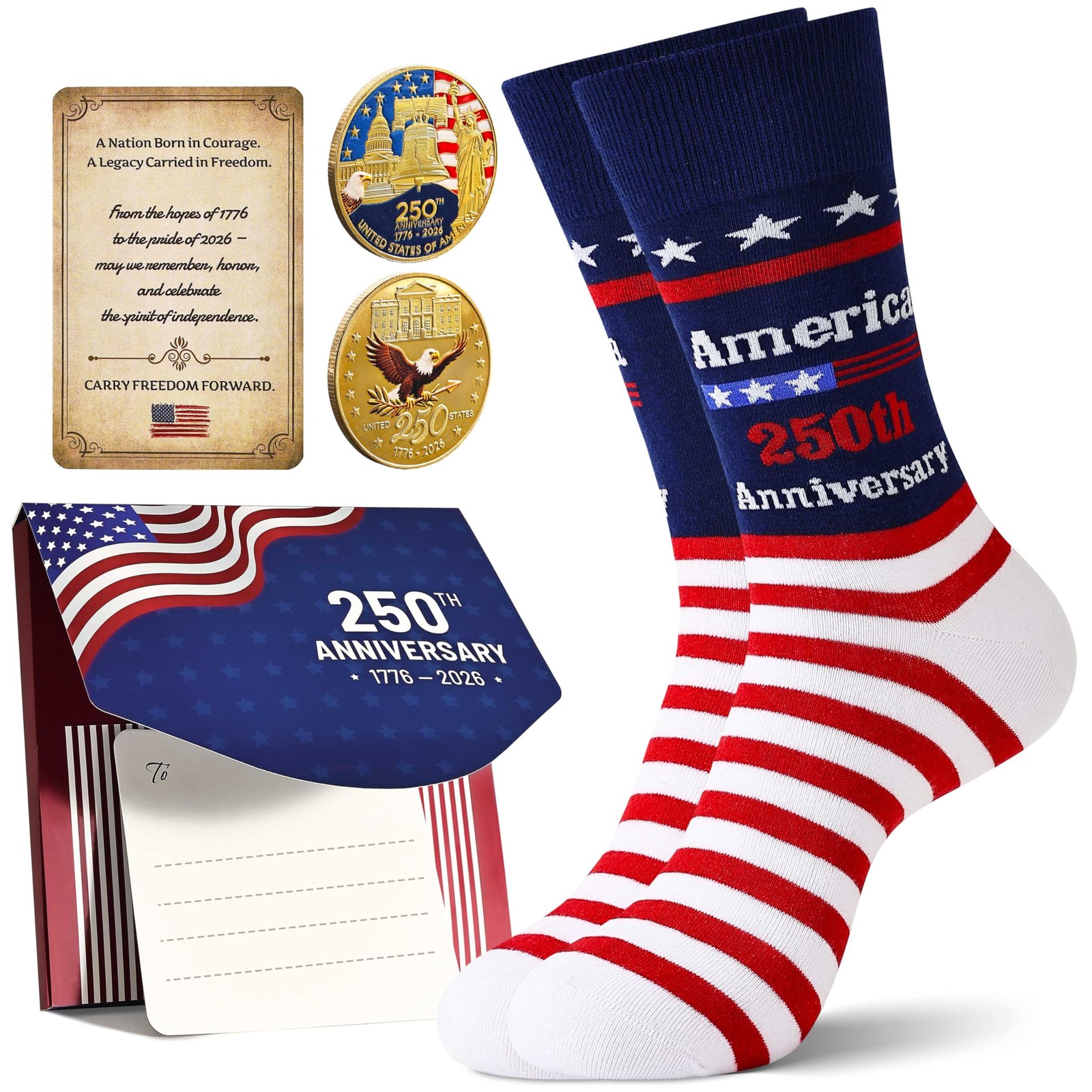250 Anniversary USA Gift Set 250th Anniversary Socks Challenge Coins Card Tur…