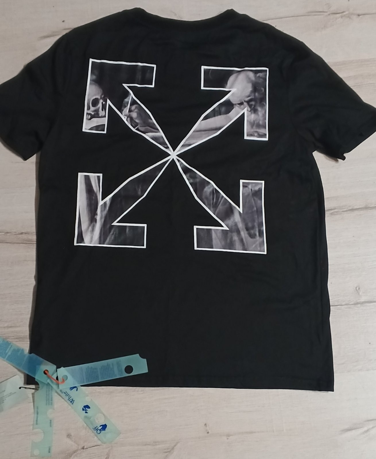 NWT Off-White Black Cotton T-Shirt Hand Logo Graphic Short Sleeve Mens Size [Siz