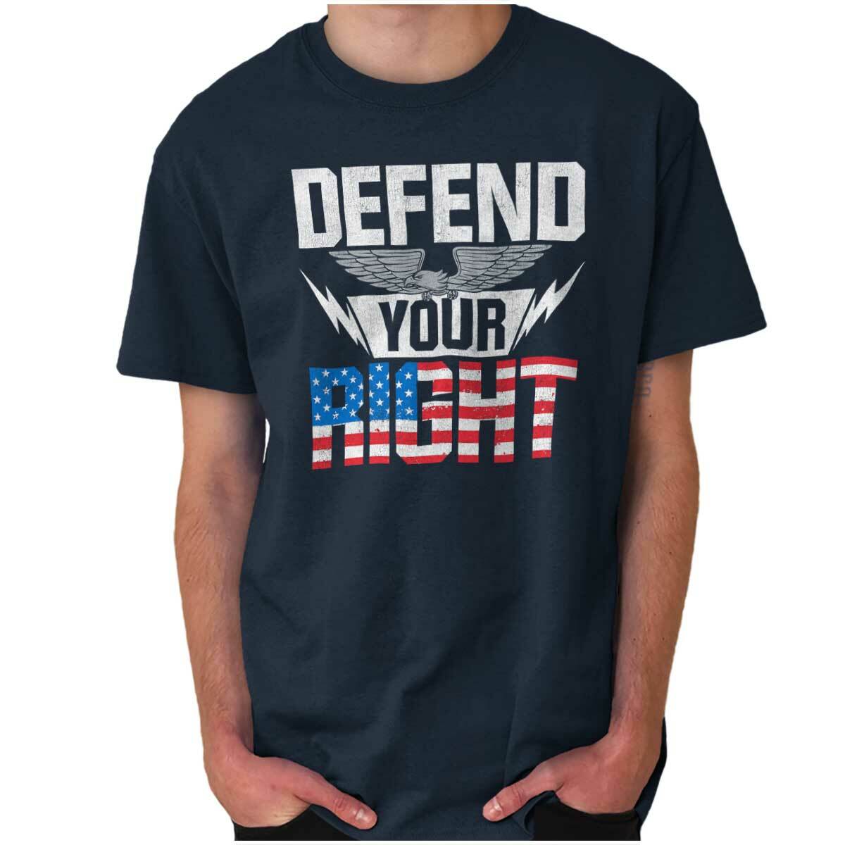 Defend 2nd Amendment American Flag Pro 2A Womens or Mens Crewneck T Shirt Tee