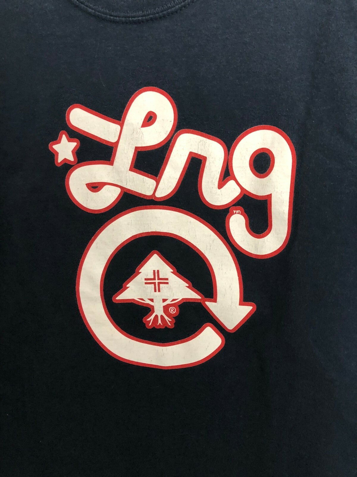 LRG LIFTED RESEACH GROUP Mens M Navy Blue Red TEE T-SHIRT Logo TOP 100% Cotton