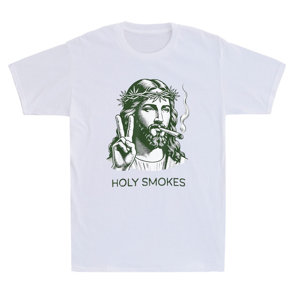 Holy Smokes Funny Jesus Marijuana Weed Cannabis Stoner 420 Graphic Men’s T-Shirt