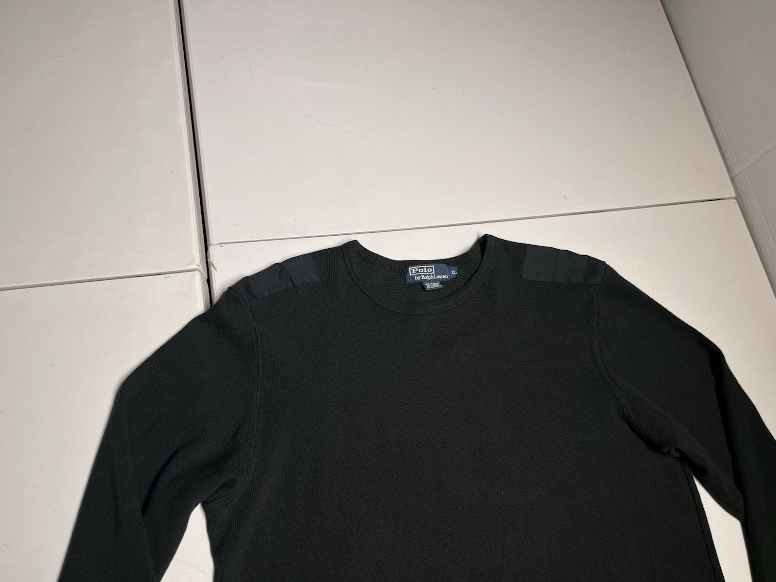 Polo Ralph Lauren Shirt Men’s XL Black Shoulder Patches Long Sleeve Army Cotton