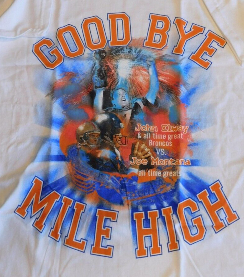 Goodbye Mile High Stadium T-Shirt 32″ chest Small NOS Deadstock USA Screenprint