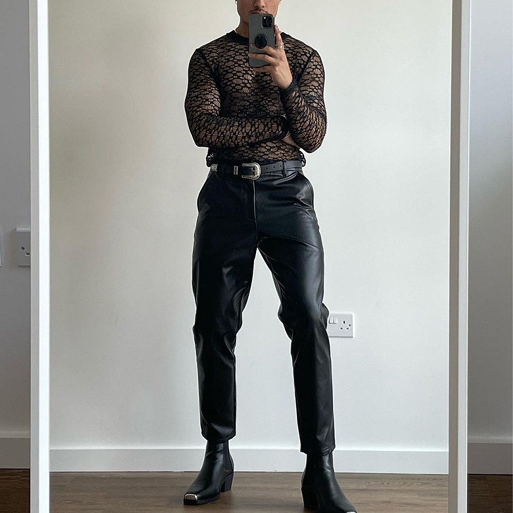 For Layering Men Mesh Tee For Daily Wear High Street Style Mesh Fabric