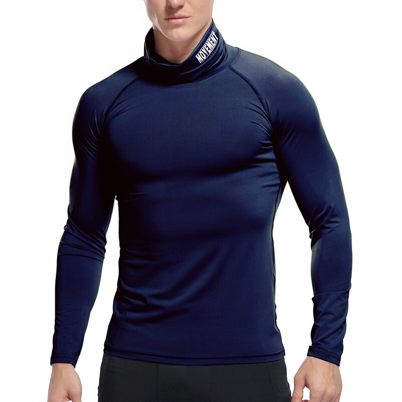 Zonbailon men’s T-shirt quick drying tight sweat wicking high collar base shirt