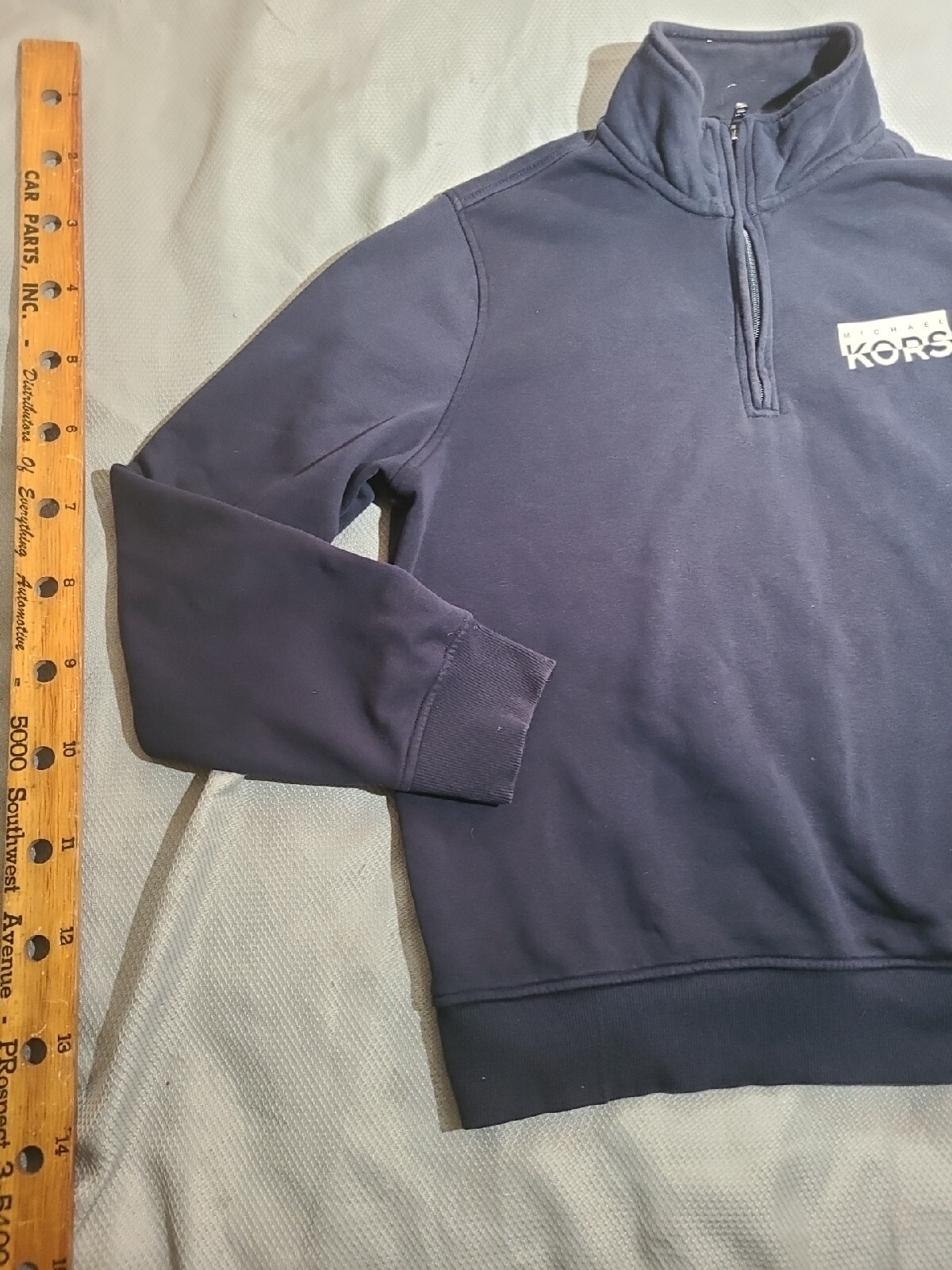 Michael Kors Shirt Mens Large Blue 1/4 Zip Mock Neck Cotton Logo Sweater Top