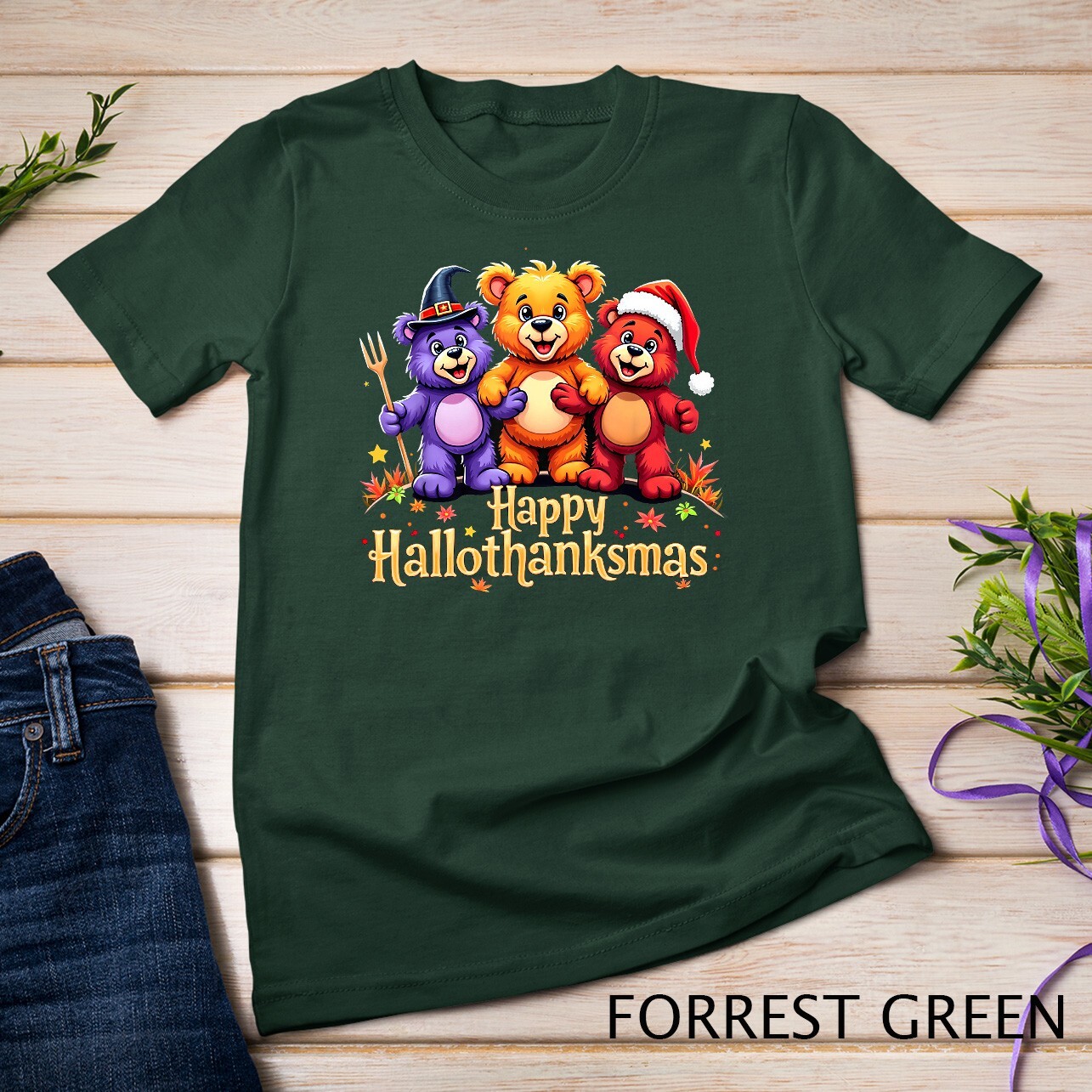 Hallothanksmas Bears Tee Halloween Thanksgiving Christmas T-Shirt Unisex T-shirt