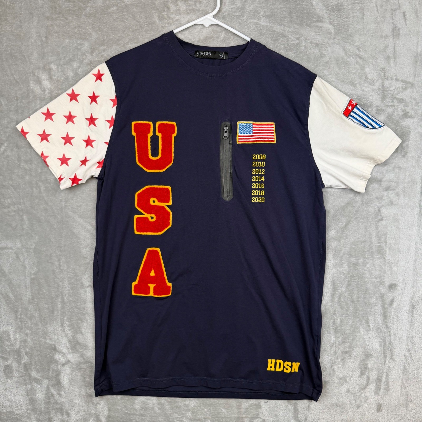 Hudson Outerwear Mens USA Graphic T-Shirt Navy Blue Red Star Sleeve XL