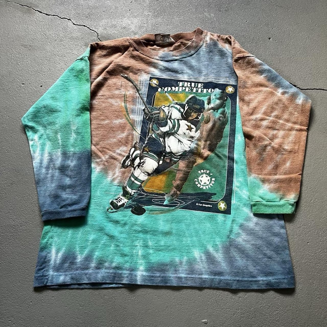 Vintage Tie Dye Hockey Long Sleeve Shirt True Competitor Graphic Size Medium
