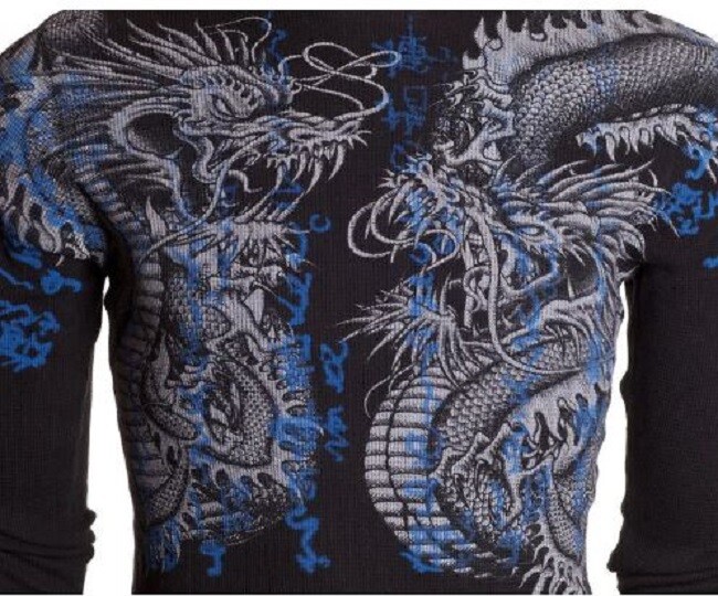 Xtreme Couture by Affliction Men’s Thermal Shirt Double Up Black Biker S-2XL