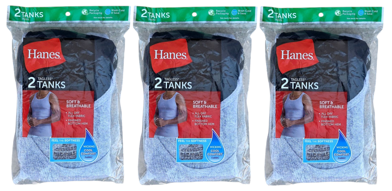 Hanes #11809 NEW Men’s Wicking Tagless Tanks – 6 Pack