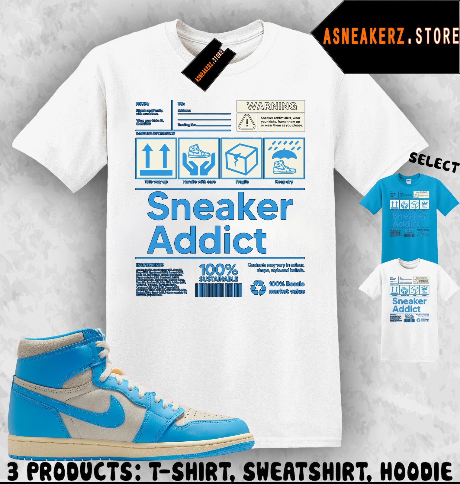 Shirt Match AJ 1 High OG UNC Reimagined Sneaker Matching Tee Sneakerhead Addict
