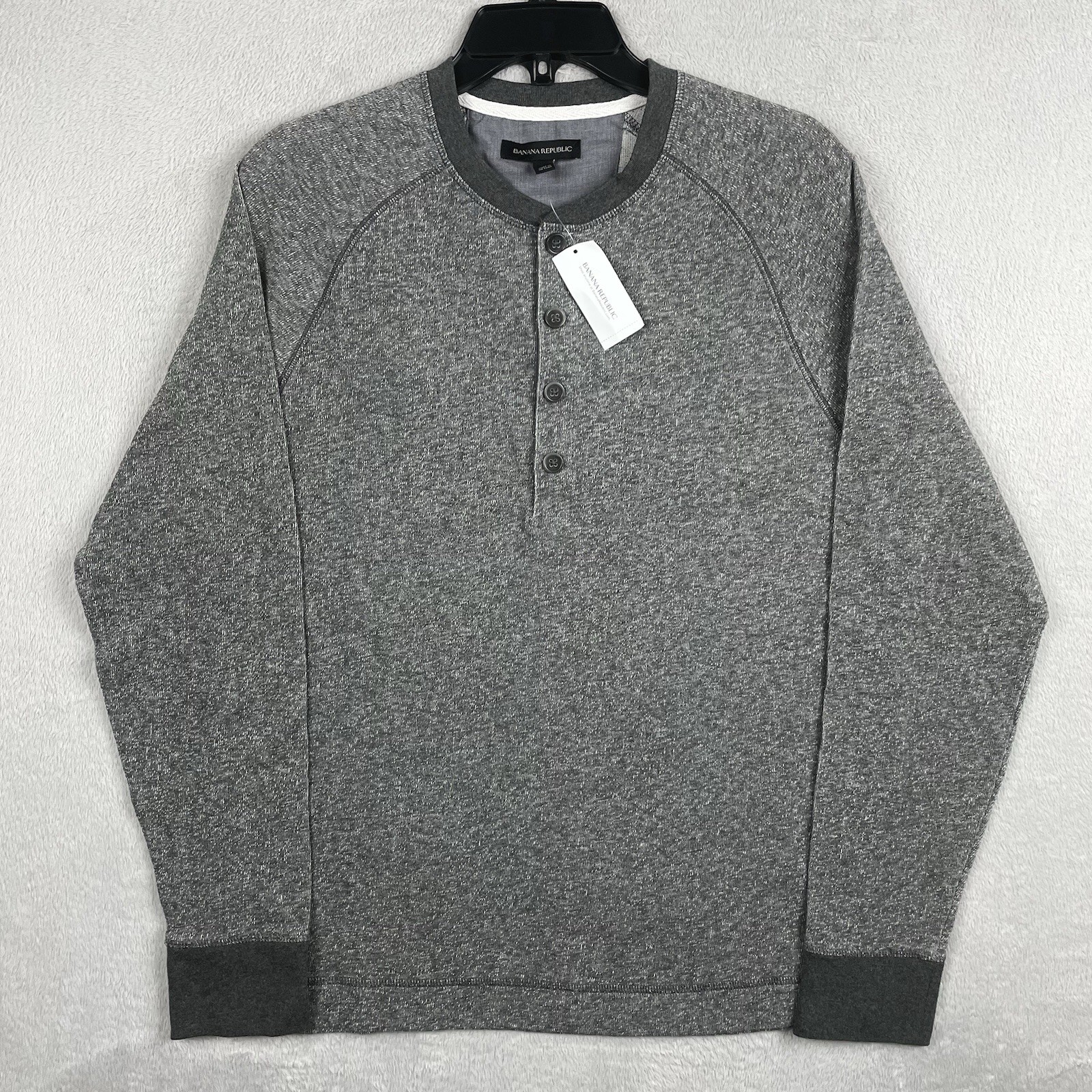 New Banana Republic Henley Shirt Mens Large Heather Gray Long Sleeve Preppy NWT