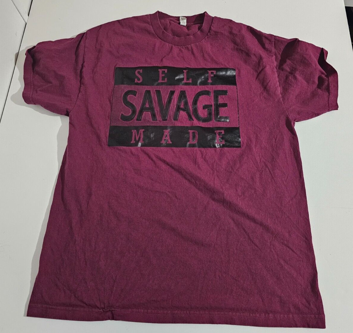 Self Made Savage Screen Printed Shirt Adult Tee Graphic , Size XL Cotton Maroon