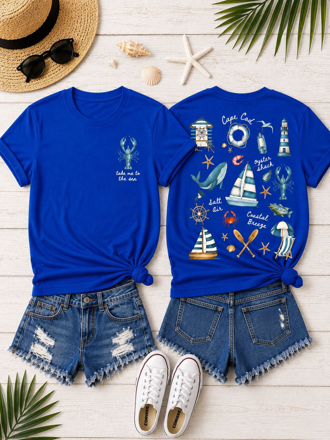 Cape Cod Coastal Beach Shirt Nautical Graphic Front Back Print Tee
